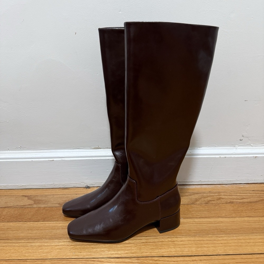 J. Crew Brown Square-toe Tall Leather Boots Size 7.5 - Picture 2 of 9